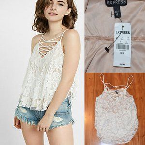 NWT Express Floral Lace Tiered strappy V-Neck Cami